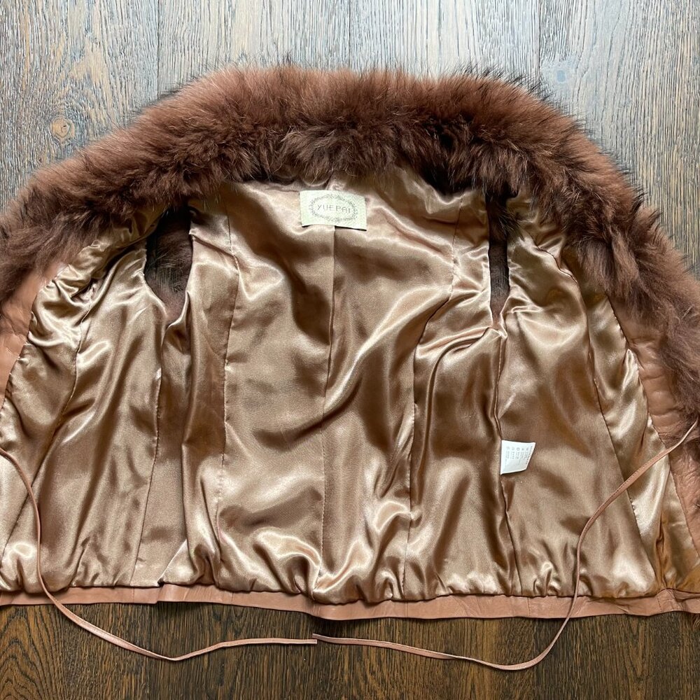 New Real Fox Fur Brown Leather Vest XS - Picture 6 of 10